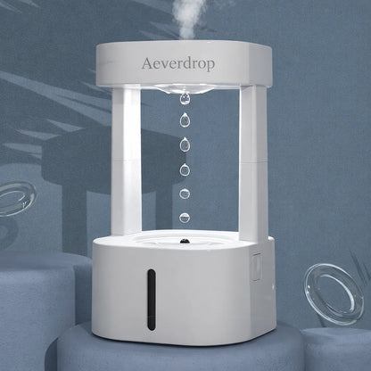 Aeverdrop anti gravity humidifier in white minimalist design with floating water effect by Lumaveil